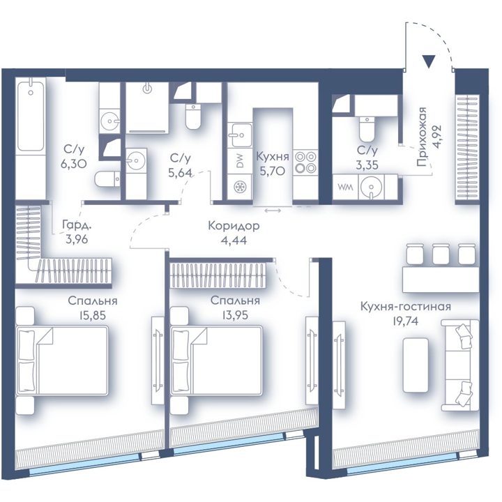 2-комнатная квартира, 83,8 м²