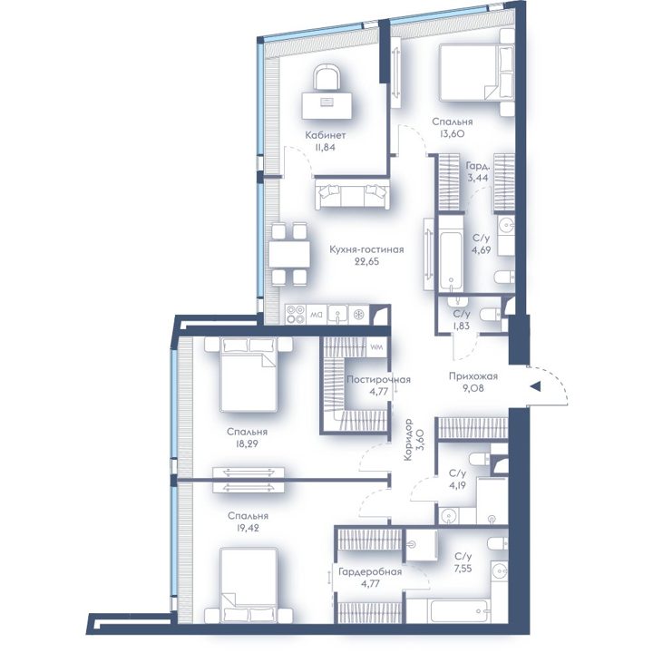 3-комнатная квартира, 129,7 м²