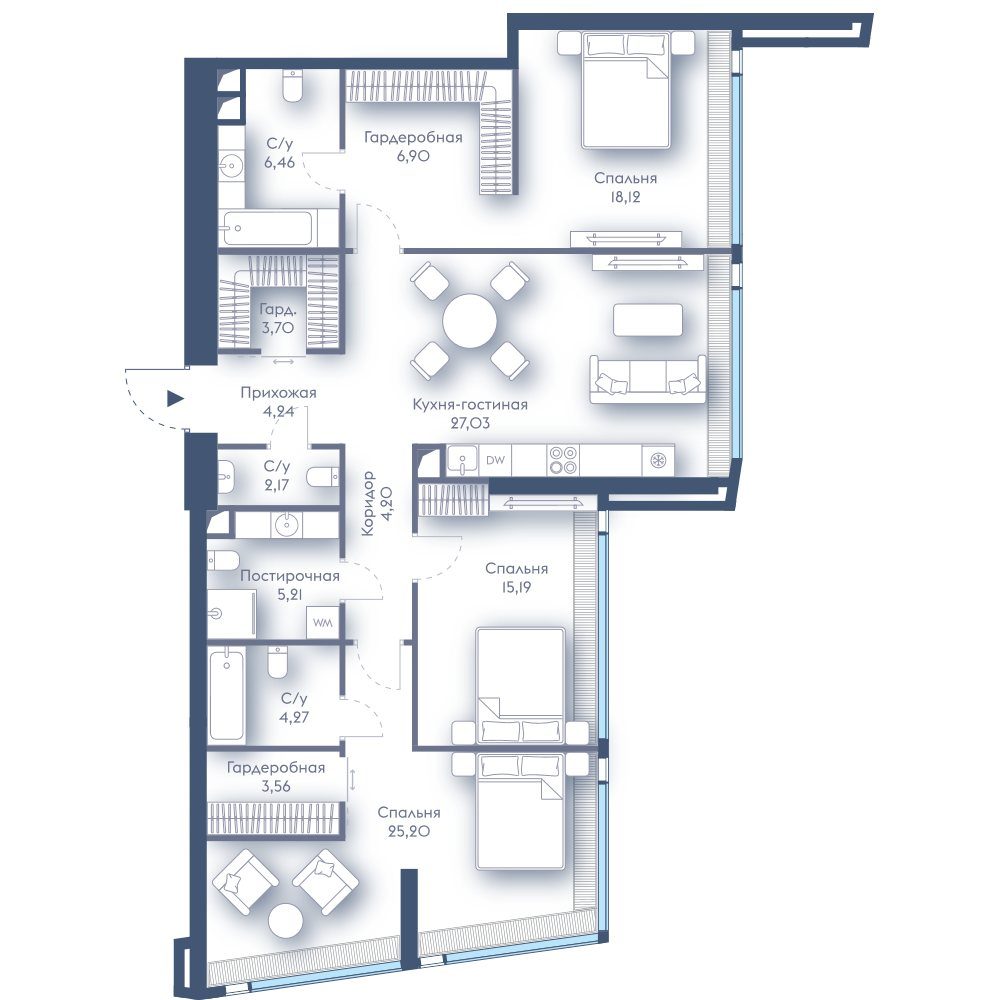 3-комнатная квартира, 126,2 м²