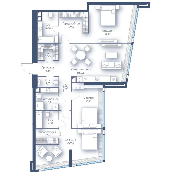 3-комнатная квартира, 130,7 м²