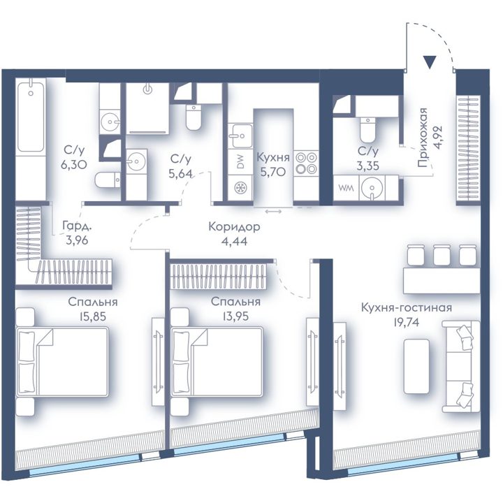 2-комнатная квартира, 83,8 м²