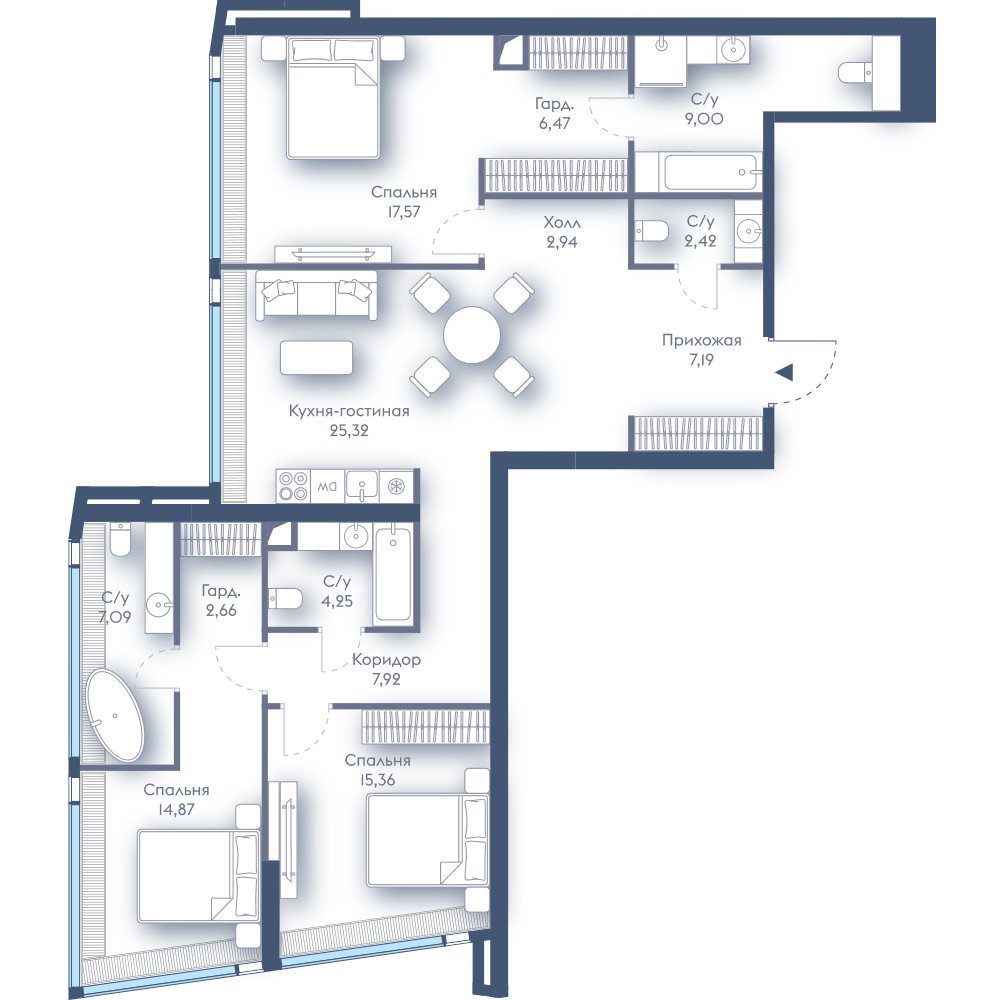 3-комнатная квартира, 123,1 м²