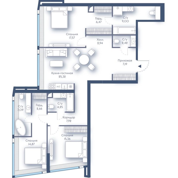 3-комнатная квартира, 123,1 м²