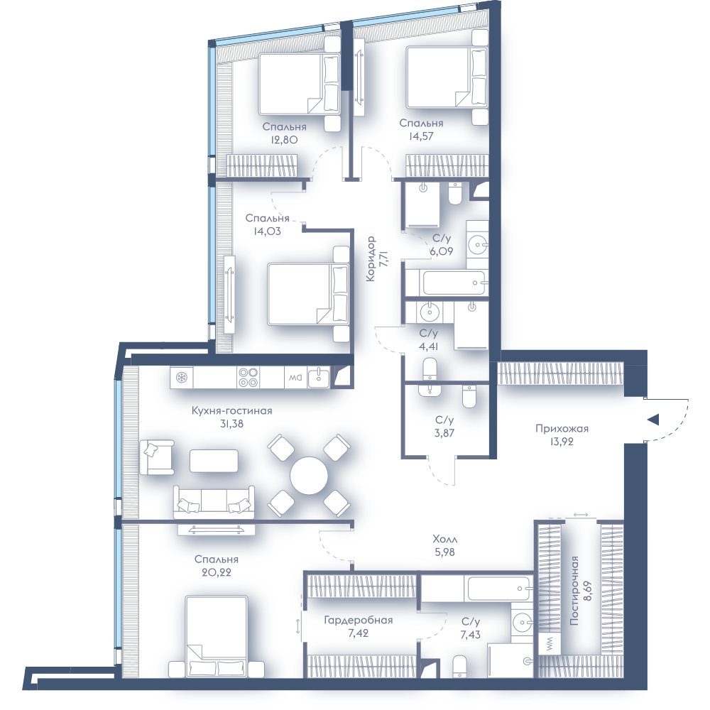 4-комнатная квартира, 158,5 м²