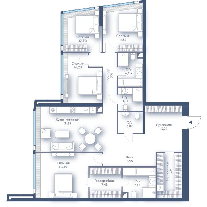 4-комнатная квартира, 158,5 м²