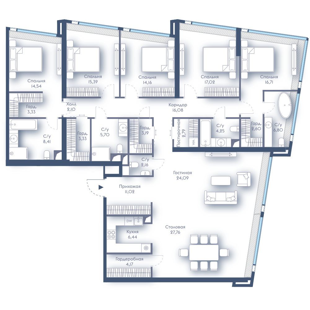 5-комнатная квартира, 210,6 м²