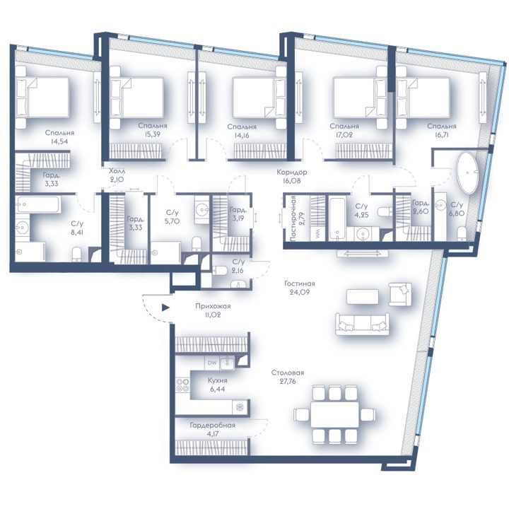 5-комнатная квартира, 210,6 м²