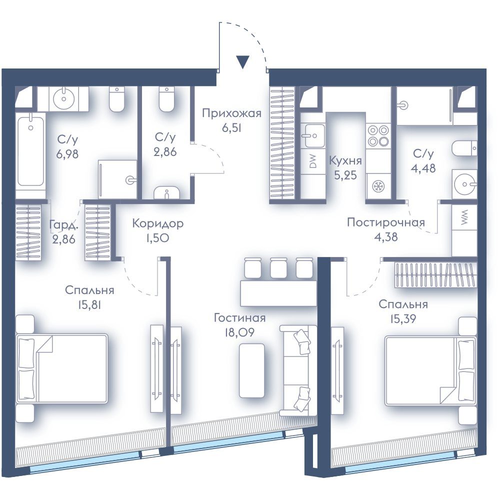 2-комнатная квартира, 84,1 м²
