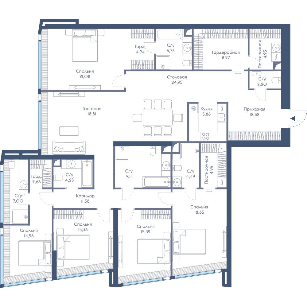 5-комнатная квартира, 218,5 м²