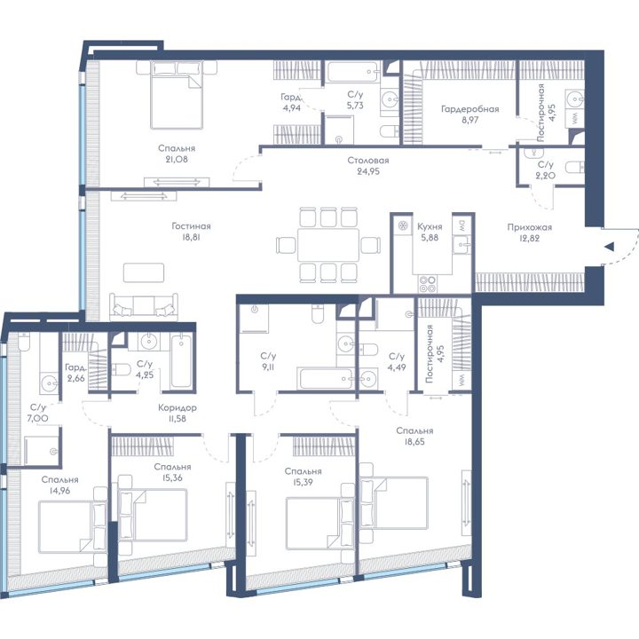 5-комнатная квартира, 218,5 м²