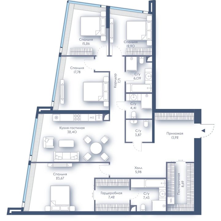 4-комнатная квартира, 167,5 м²