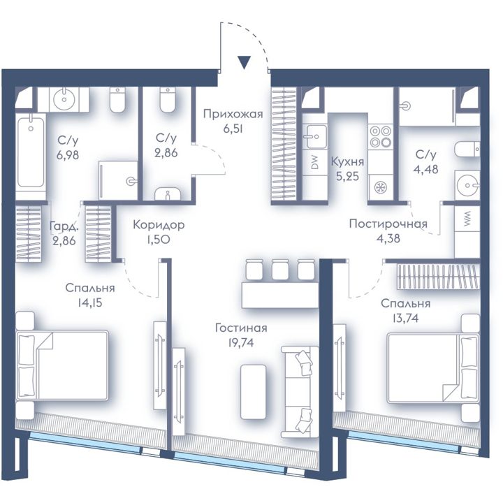 2-комнатная квартира, 82,5 м²