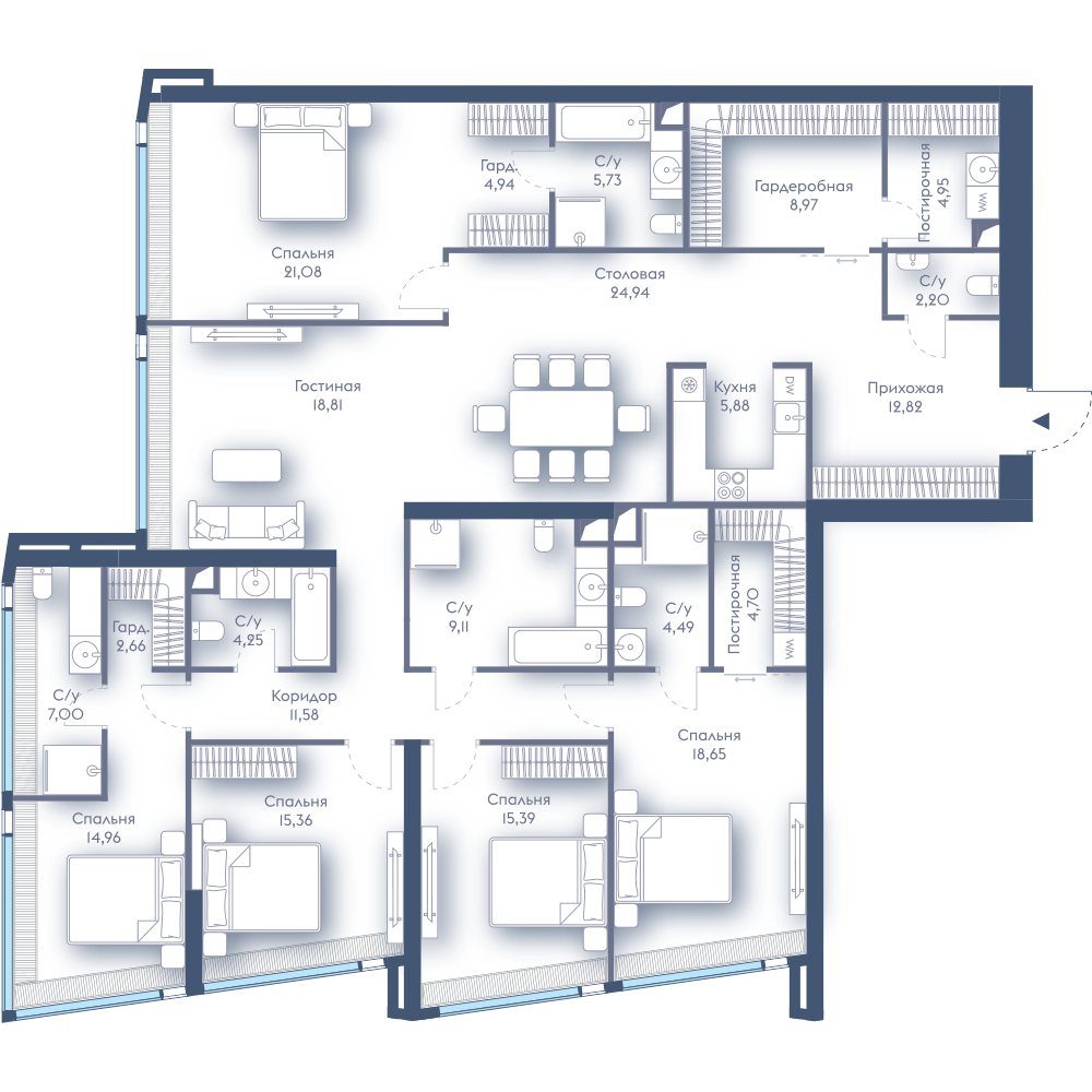 5-комнатная квартира, 218,5 м²