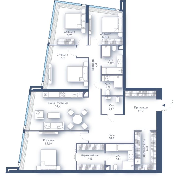 4-комнатная квартира, 167,8 м²
