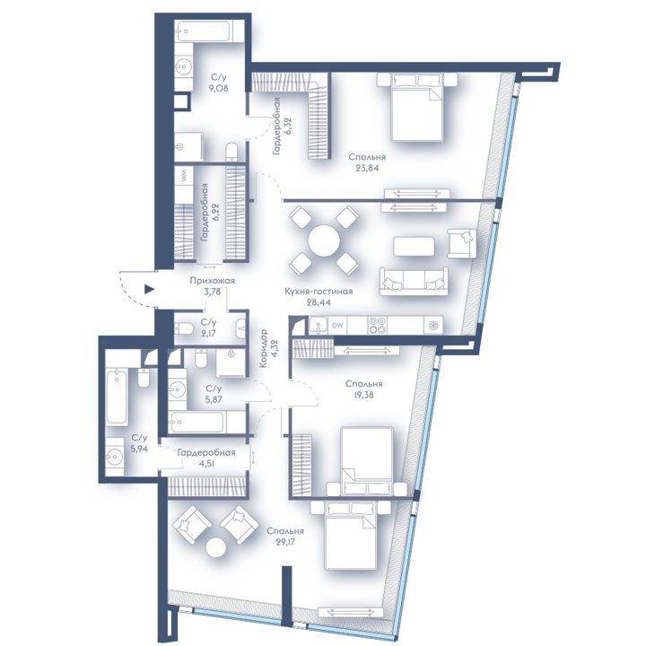 3-комнатная квартира, 149 м² — фото 1
