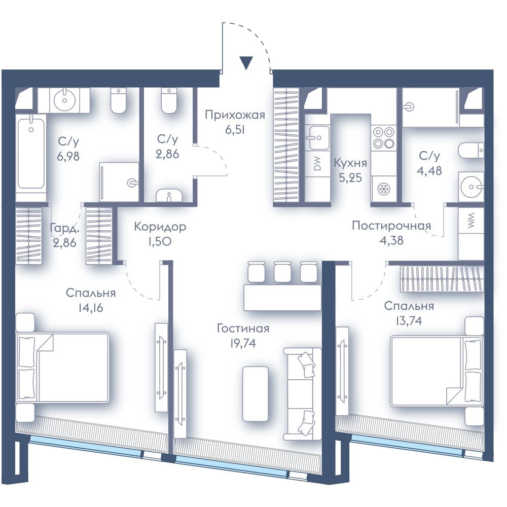 2-комнатная квартира, 82,5 м²