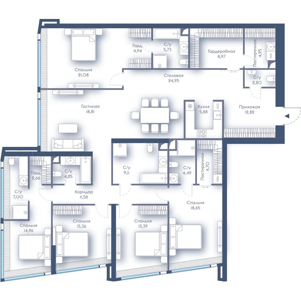 5-комнатная квартира, 218,5 м²