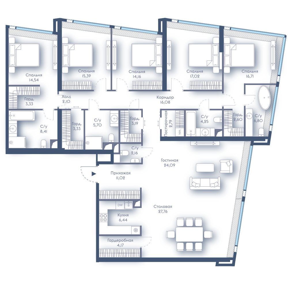 5-комнатная квартира, 210,6 м²