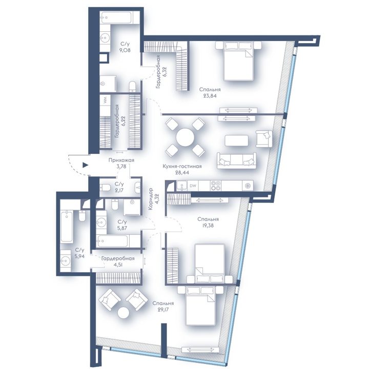 3-комнатная квартира, 149 м²
