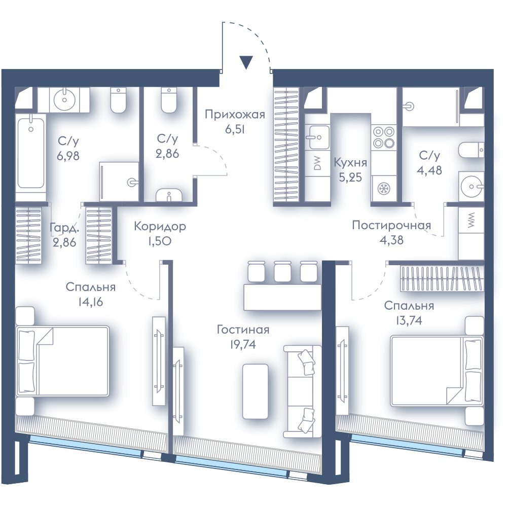 2-комнатная квартира, 82,5 м²