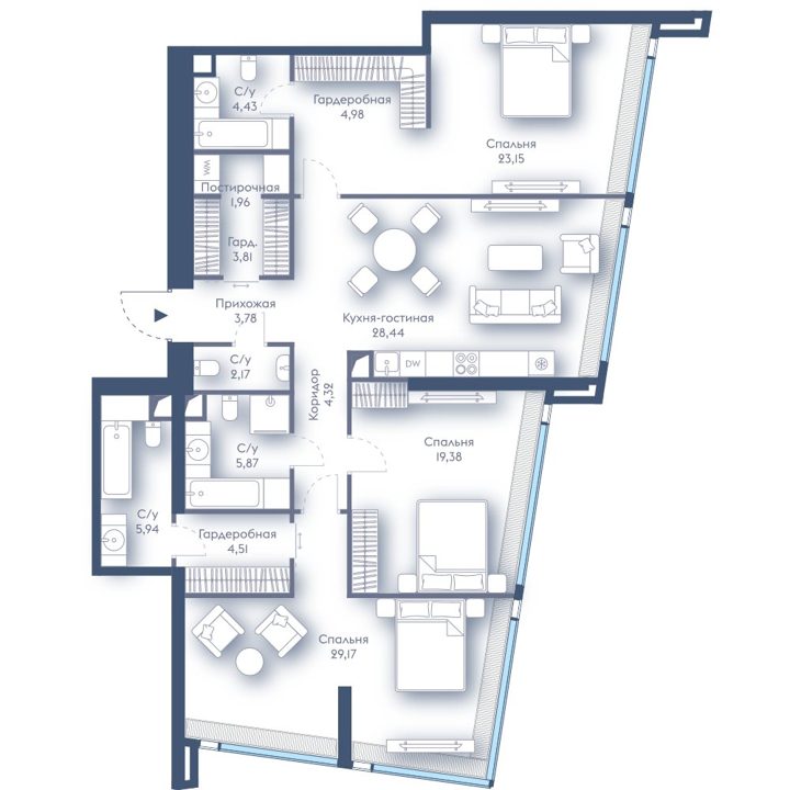 3-комнатная квартира, 141,9 м²