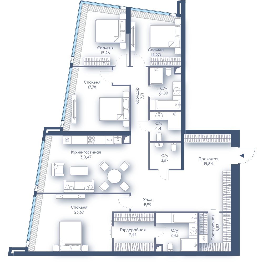4-комнатная квартира, 167,7 м²