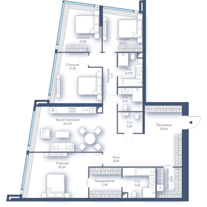 4-комнатная квартира, 167,7 м²