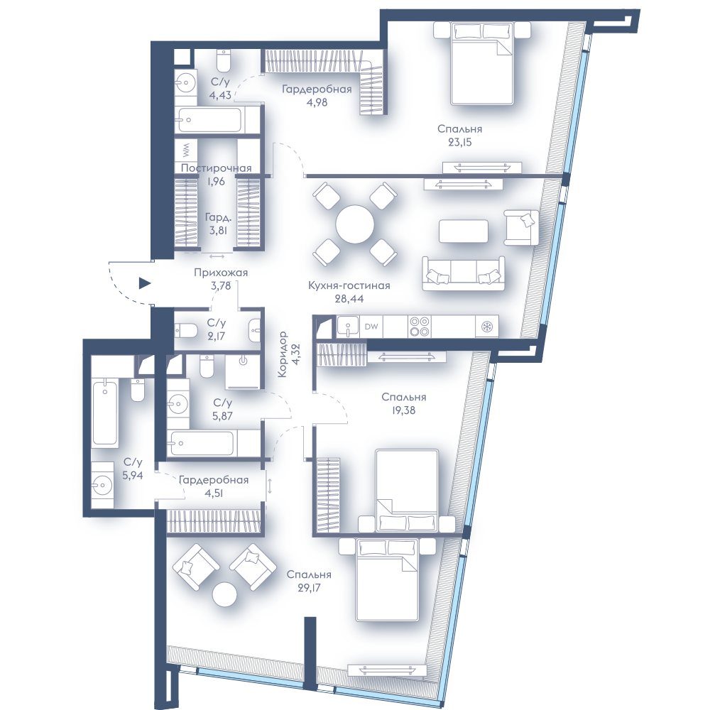 3-комнатная квартира, 141,9 м²