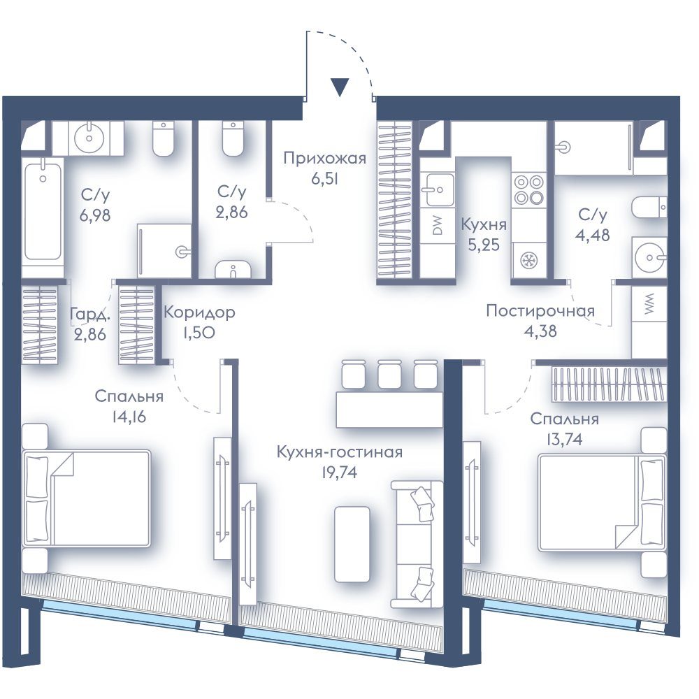 2-комнатная квартира, 82,5 м²