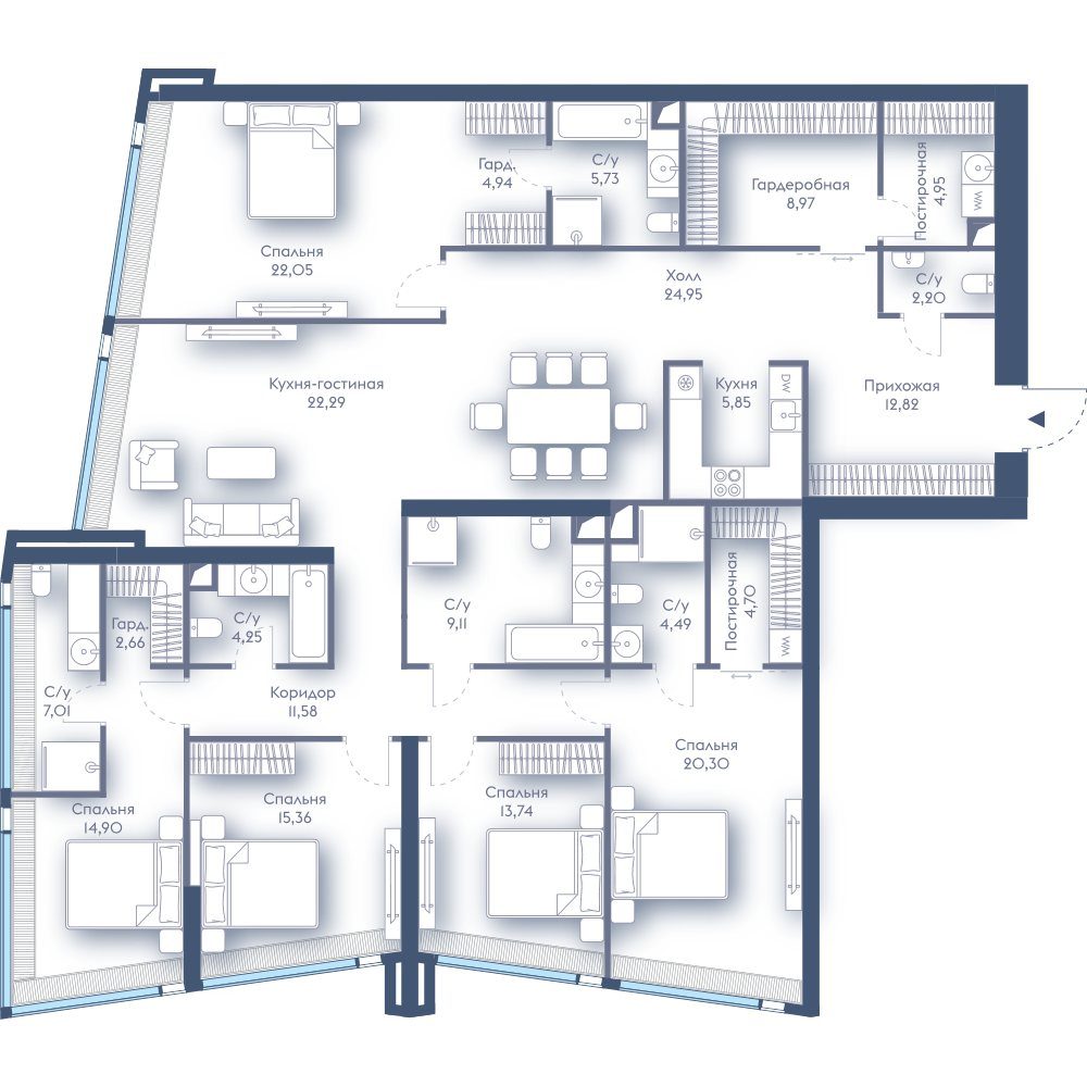 5-комнатная квартира, 222,9 м²