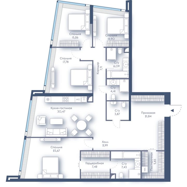 4-комнатная квартира, 167,7 м²
