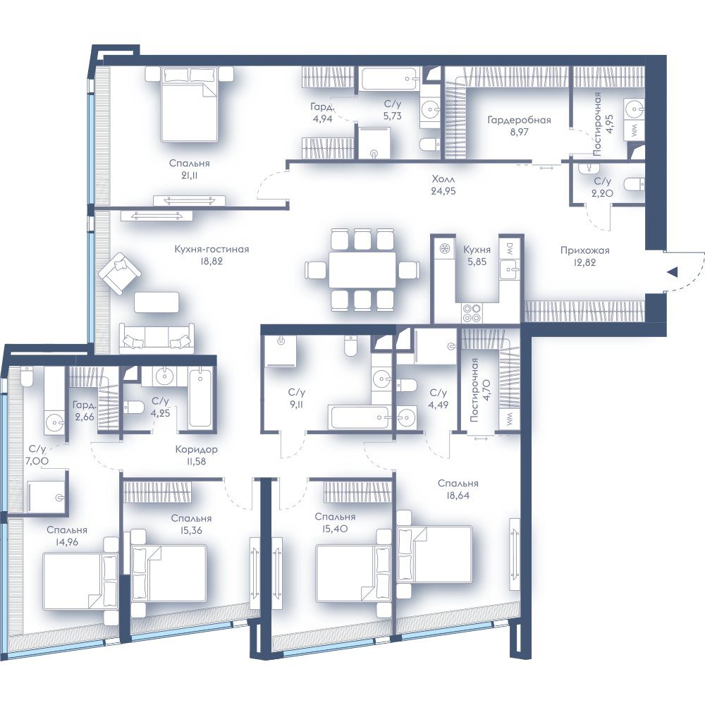 5-комнатная квартира, 218,5 м²
