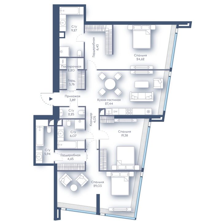 3-комнатная квартира, 149 м² — фото 1