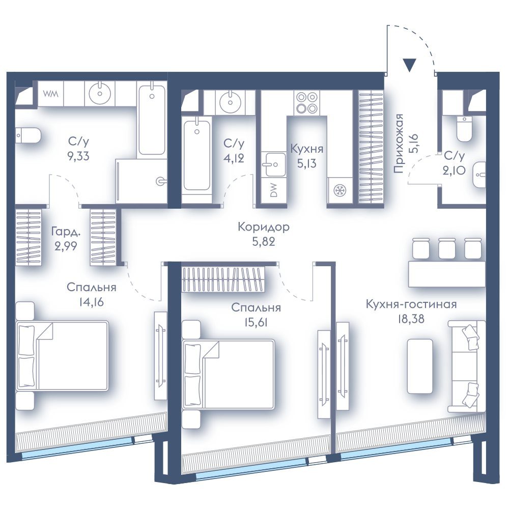 2-комнатная квартира, 83,4 м²