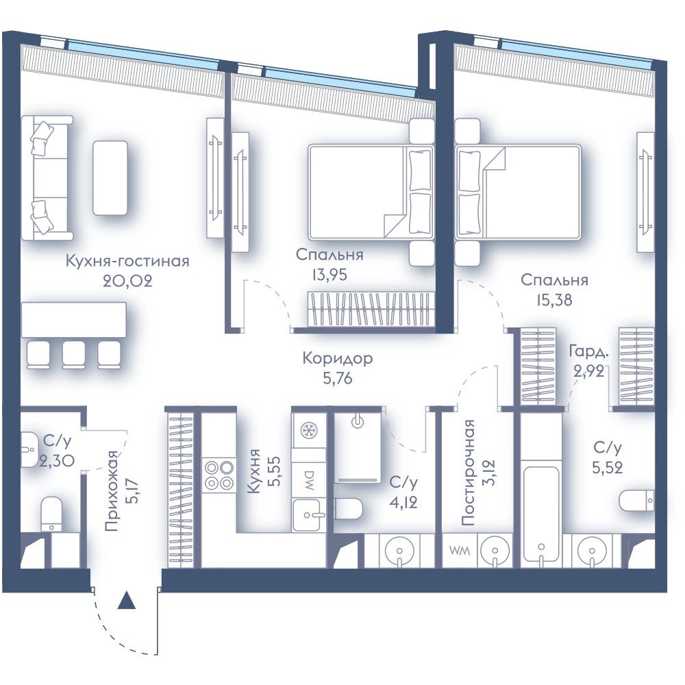 2-комнатная квартира, 83,8 м²