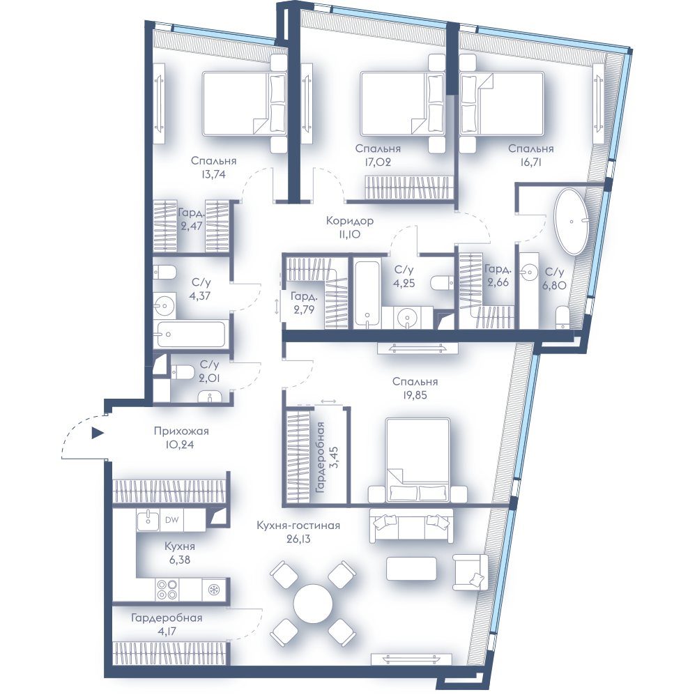 4-комнатная квартира, 154,1 м²