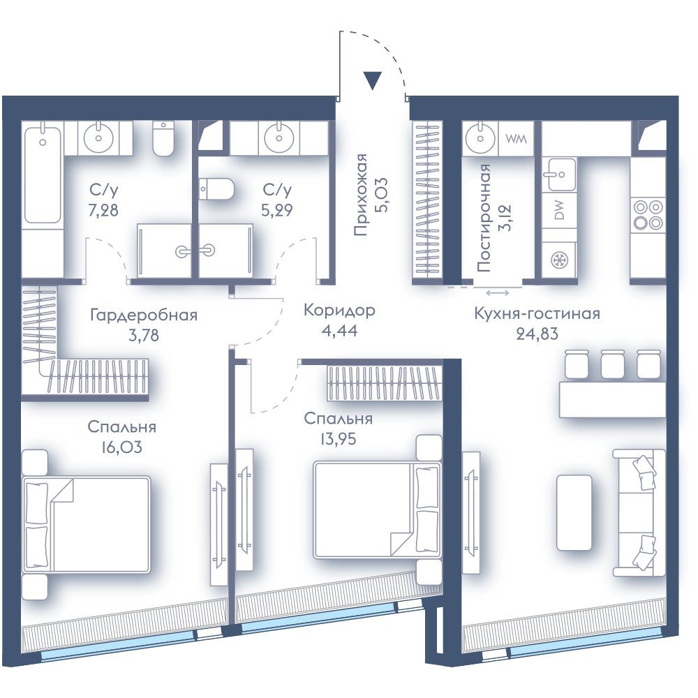 2-комнатная квартира, 83,8 м²
