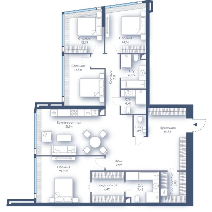 4-комнатная квартира, 158,7 м²