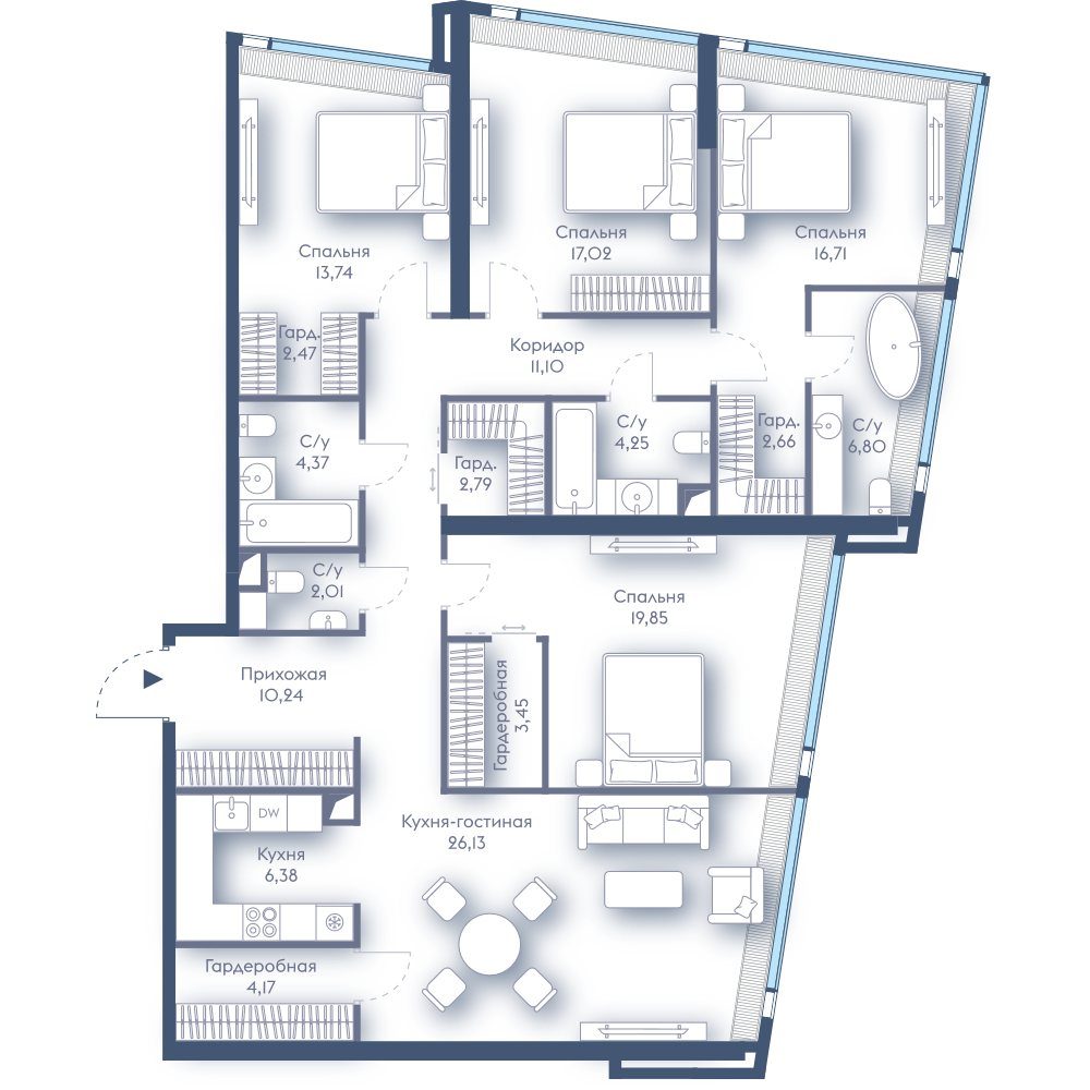 4-комнатная квартира, 154,1 м²