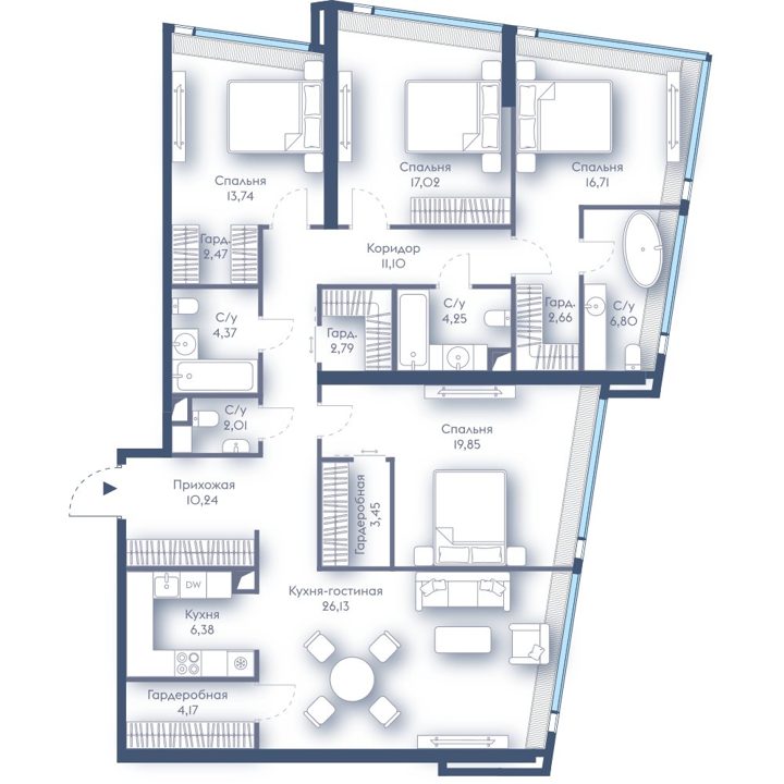 4-комнатная квартира, 154,1 м²