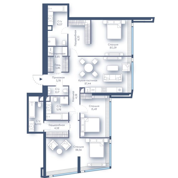 3-комнатная квартира, 140,1 м²