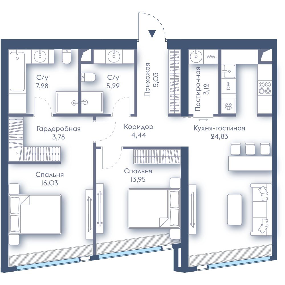 2-комнатная квартира, 83,8 м²
