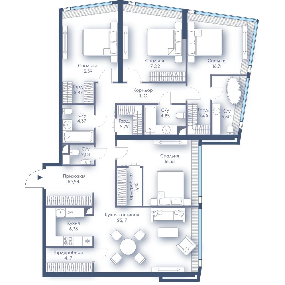4-комнатная квартира, 151,4 м²