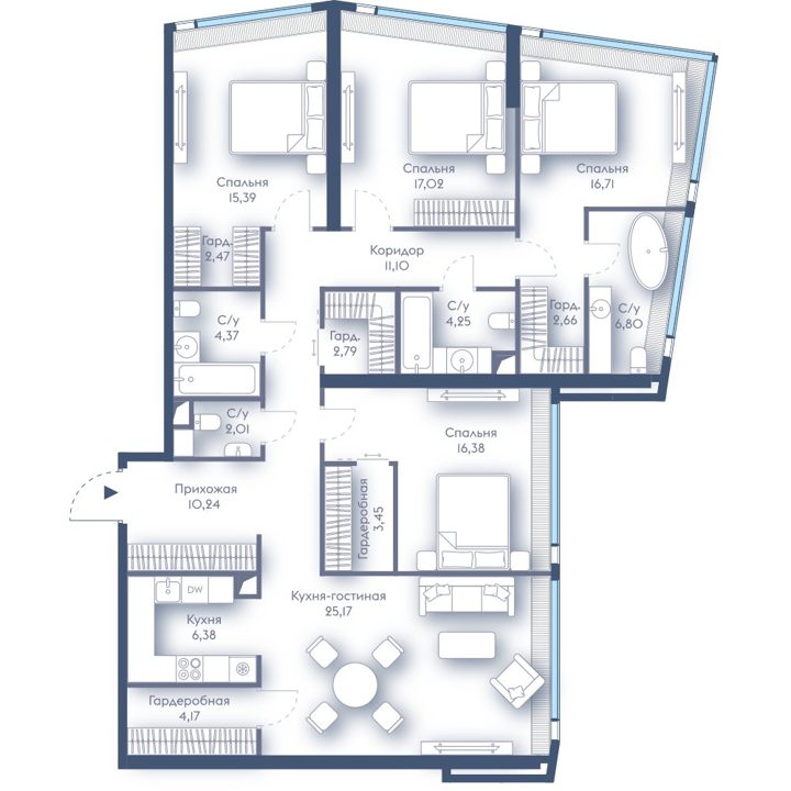 4-комнатная квартира, 151,4 м²