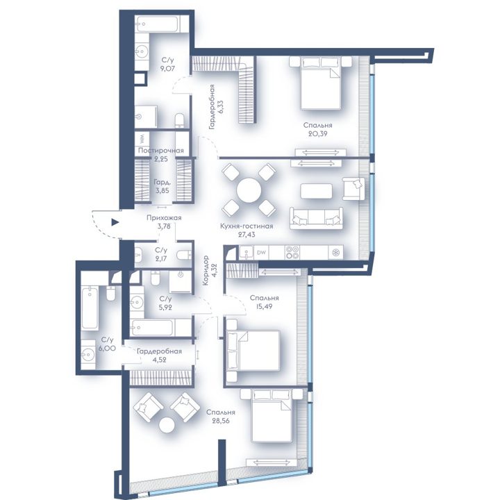 3-комнатная квартира, 140,1 м²