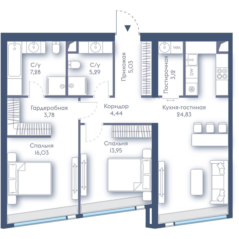 2-комнатная квартира, 83,8 м²