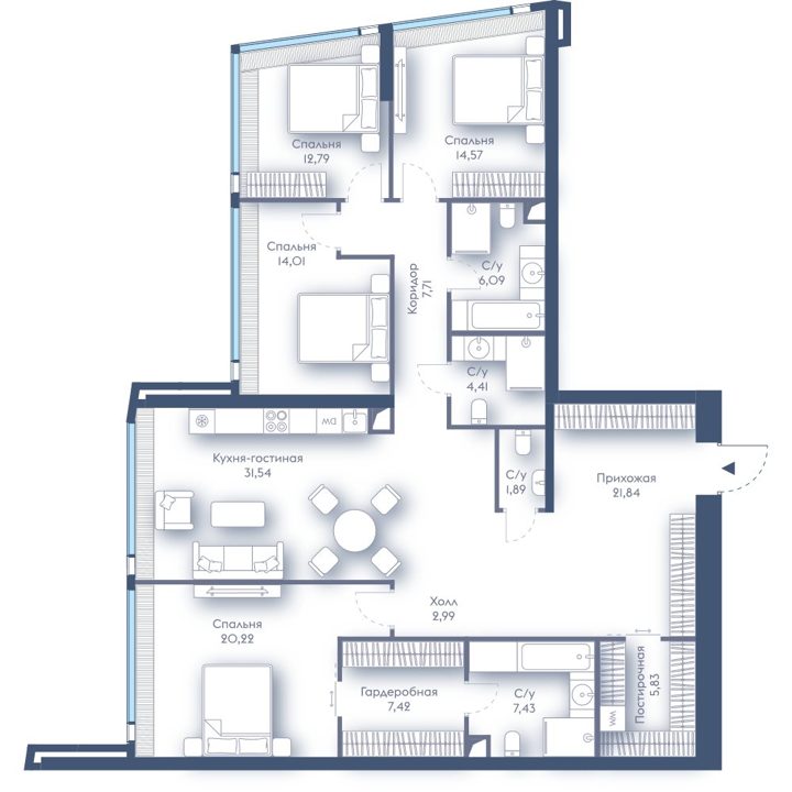 4-комнатная квартира, 158,7 м²