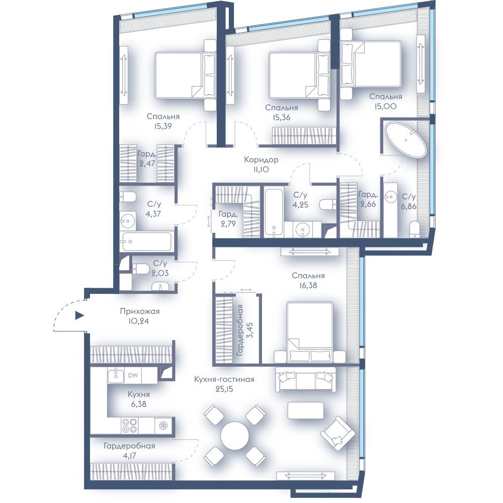 4-комнатная квартира, 148,1 м²
