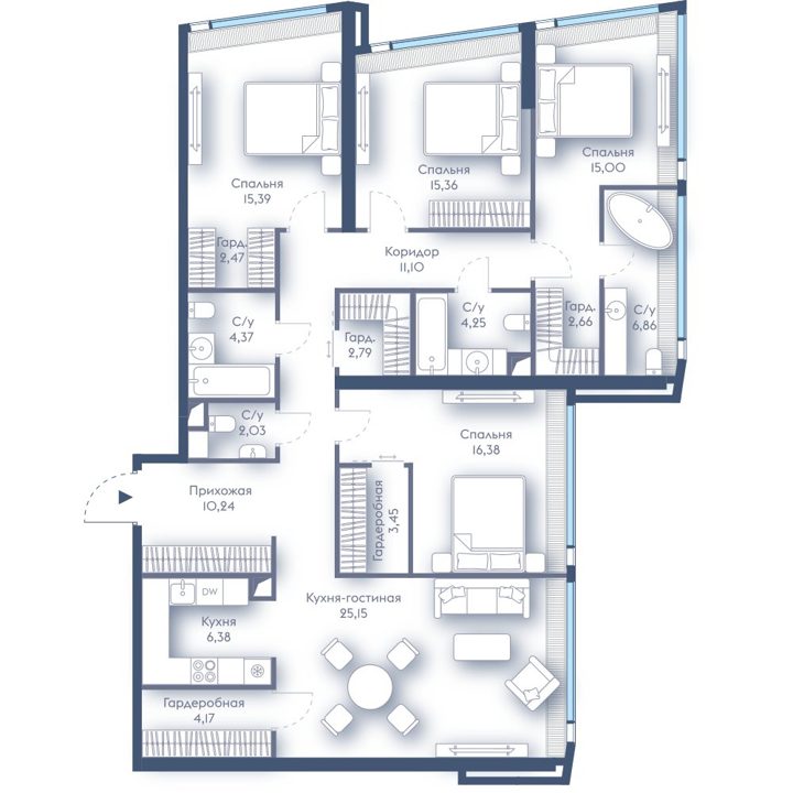 4-комнатная квартира, 148,1 м²