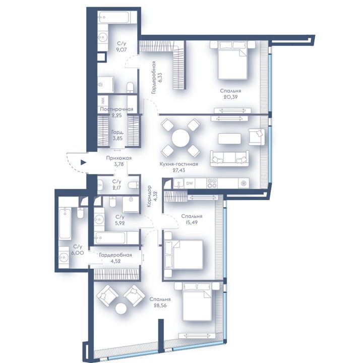 3-комнатная квартира, 140,1 м²